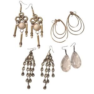 Large Dangly Earrings Bundle of 4 Pair Earrings Gold Silver Rhinestones Gemstone